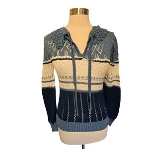 70s Vintage Womens Pointelle Sweater Blue Size Large Knit Collar